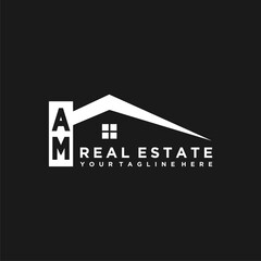 AM Initials Vektor Stok Real Estate Logo Design - obrazy, fototapety, plakaty