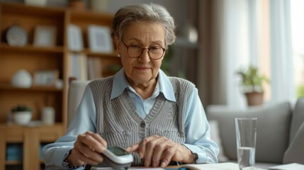 Elderly Woman Checking Blood Pressure - obrazy, fototapety, plakaty