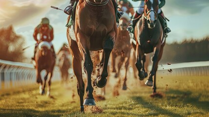 Horses running on a racecourse.