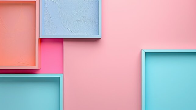 background image in a frame with geometric shapes and details, with empty space for text in the center,, pastel and quiet colors.