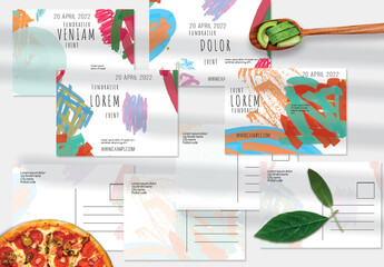 Postcard Layout with Bright Abstract Strokes for Universal Fundraiser Event
