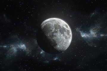Moon in the night starry sky, 3D Rendering, Ai Generated