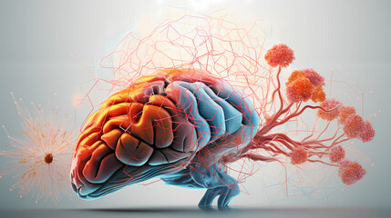 Brain anatomy overlaid with financial data