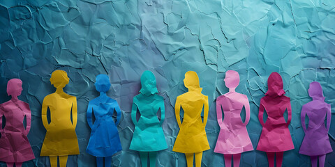Anything associated with the concept of being female - Women of all shapes, sizes, colour, standing together, working together, sharing, connecting, part of womankind - paper cut outs of women
- 776172935