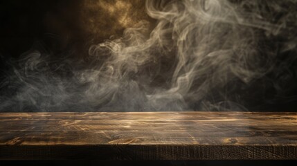 Mysterious Smoke over Wooden Table