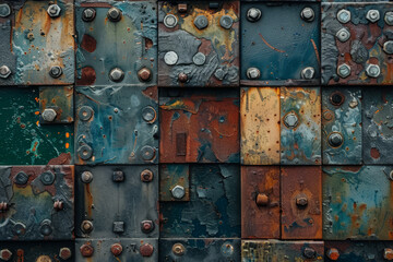 Abstract background created from scraps of metal and old bolts, captured in documentary.