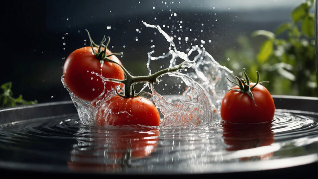 Tomato in the clash of water, generated by Ai.