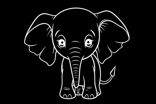 Elephant Icon.Cute elephant cartoon outline icon. Cute baby elephant cartoon outline. - 117