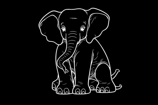 Elephant Icon.Cute elephant cartoon outline icon. Cute baby elephant cartoon outline. - 134