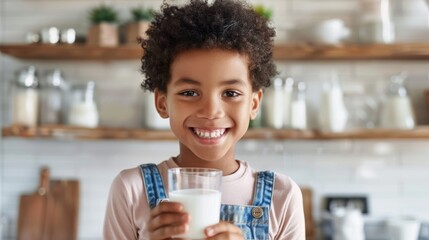 Boy Enjoying a Glass of Milk - obrazy, fototapety, plakaty