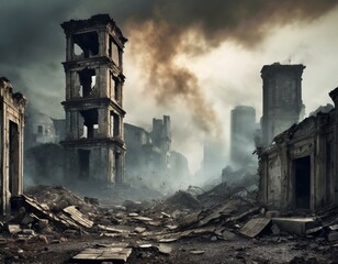 Paisaje apocaliptico civilizacion ruinas ciudad