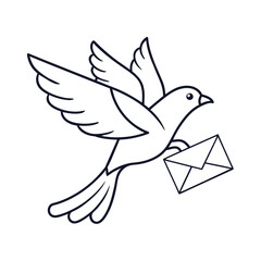 Continuous line drawing of a flying carrier pigeon carrying mail