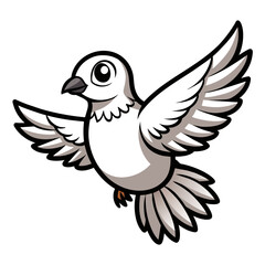 Cute flying pigeon with open wings eyes and beak line black silhouette