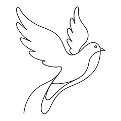One continuous line drawing of a flying pigeon