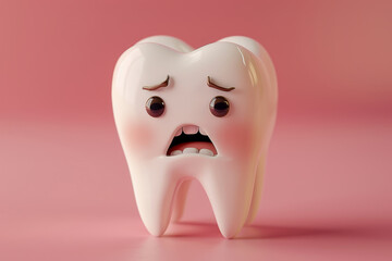 A concerned tooth character with a fallen filling, symbolizing dental distress and the importance of oral care..