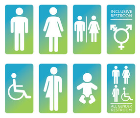 modern inclusive and all gender toilet restroom icons symbol set