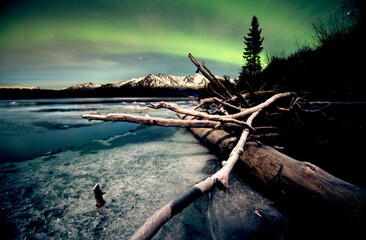 Northern lights in the sky over Alaska foreground