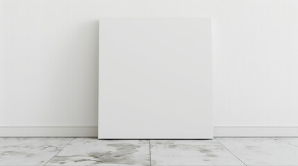 blank canvas, mockup on woorden floor against wall
