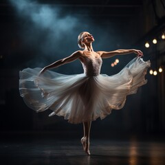 illustration of A portrait of a young ballerina in mid-air captured, Generative ai