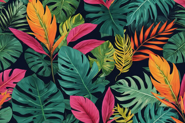 Tropical harmony captured in the vibrant hues of lush jungle leaves.
