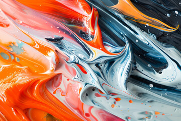 Close-up photo of colorful acrylic paint strokes creating an abstract, vibrant texture..
