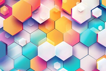 Vibrant and dynamic geometric hexagonal abstract pattern with colorful gradient and 3D prism shapes