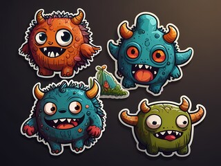 Obraz premium doodle art of cute monster sticker design with nice color and artwork