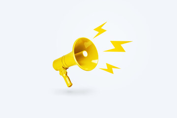 Creative yellow loud speaker with yellow lightning bolts. Creative idea, attention! Urgent news....