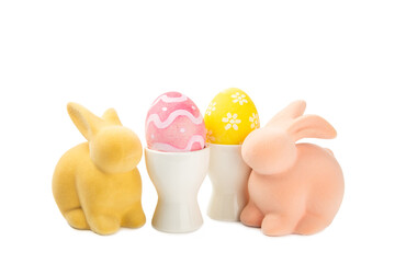 Easter eggs isolated on white background. Easter holiday concept. Handmade colorful shiny Easter...