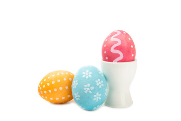Easter eggs isolated on white background. Easter holiday concept. Handmade colorful shiny Easter...