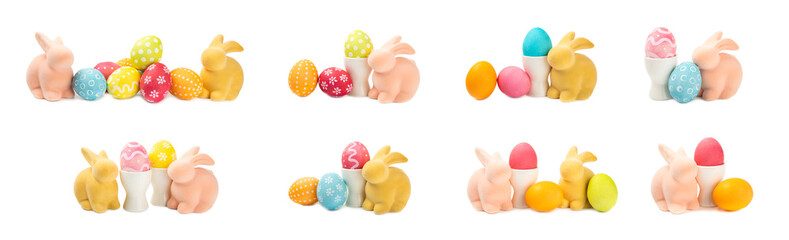 Easter eggs isolated on white background. Easter holiday concept. Handmade colorful shiny Easter...
