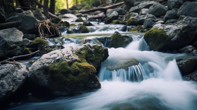 second long exposure of water flowing around rocks in the Hatea River, near Whangarei Falls