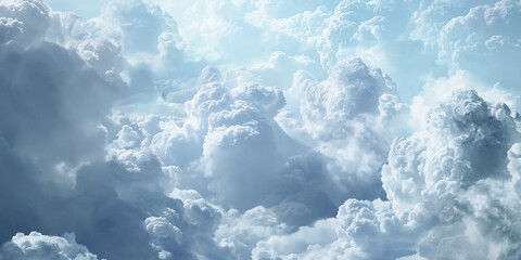 Aerial view of fluffy white clouds in a clear blue sky