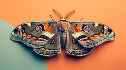 Marbled Emperor Moth on colored background - obrazy, fototapety, plakaty