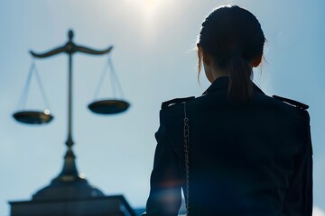 a girl scales of justice - obrazy, fototapety, plakaty