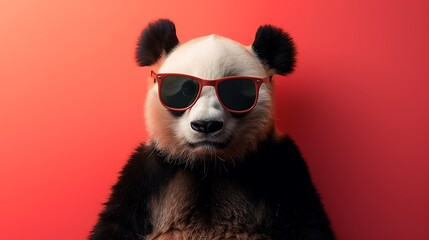 Panda wearing sunglasses on colored background