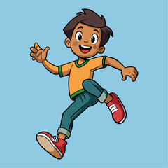 child jumping in the air.Realistic action figure, child hop with two feet off the ground