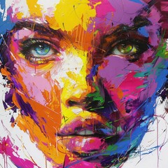 A compelling portrait of a woman with vibrant paint splashes accentuating her features