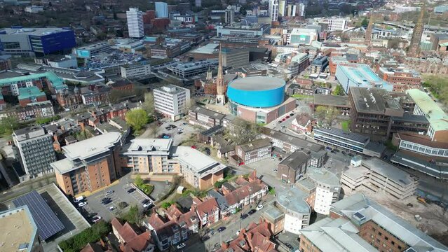High Angle Footage of Central Coventry City Centre of England United Kingdom. March 30th, 2024