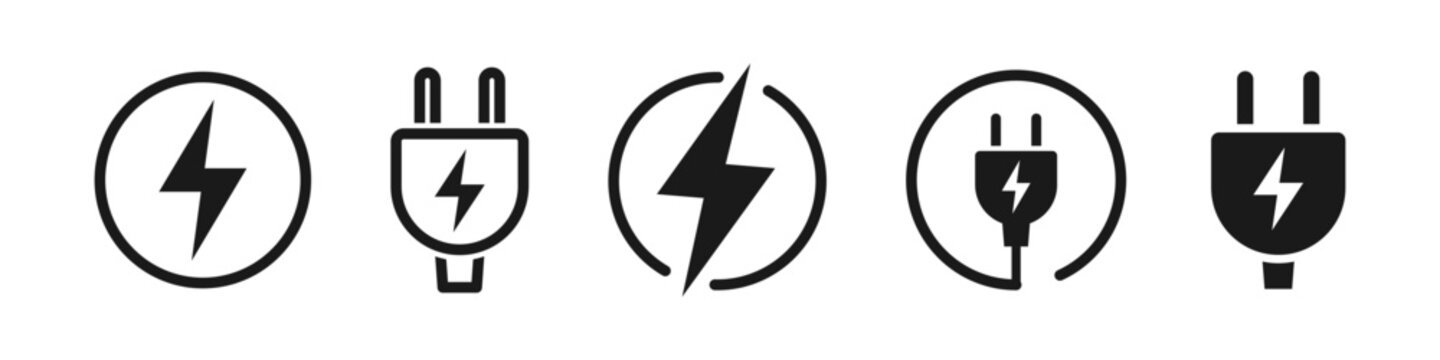 Charging icon set. Electric plug logo. Vector illustration.