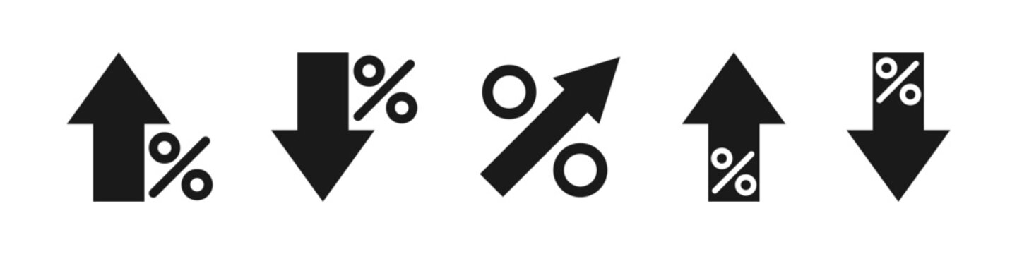 Arrow with percentage. Percentage with arrow up and down. Vector.