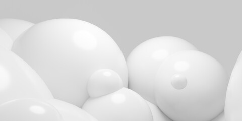 Group of white balloons floating in the air 3d render illustration