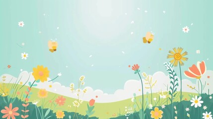 Seasonal allergy vector illustration clip art. Spring field with flowers and pollen. - obrazy, fototapety, plakaty