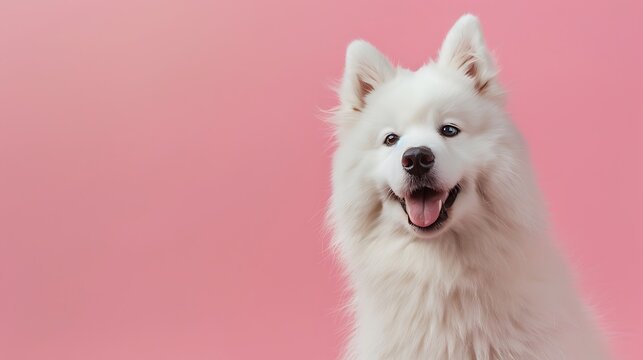 Samoyed dog on pink background