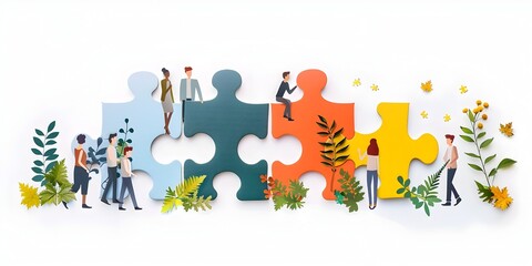 Fototapeta na wymiar Collaborative Business Strategies and Growth Solutions Depicted Through Puzzle Piece Assembly