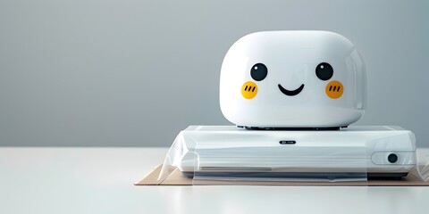 A friendly vacuum sealer character preserving freshness and guarding goodness on a white background with copy space