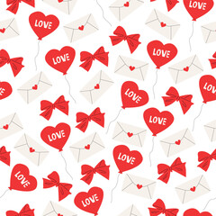 Flat vector illustration seamless pattern love theme,envelope,heart,love,envelope,bow. Romantic pattern. - obrazy, fototapety, plakaty