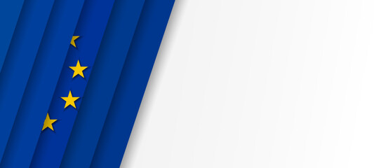 EU Europe Union flag  white background, banner, wallpaper for text. Europe patriotic template golden stars and blue field