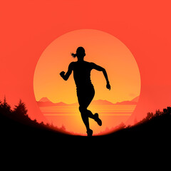 Fototapeta na wymiar silhouette of a person running on beach 