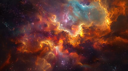 A cosmic explosion of colors in a star-forming region, where vibrant clouds of gas and dust collide to create a dazzling display of light and color.